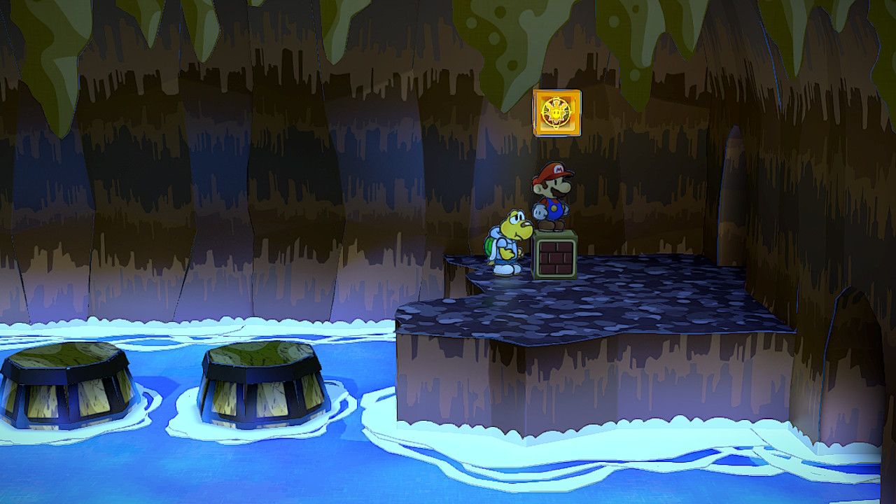 Image of the shine sprite in the barrel room in Paper Mario TTYD