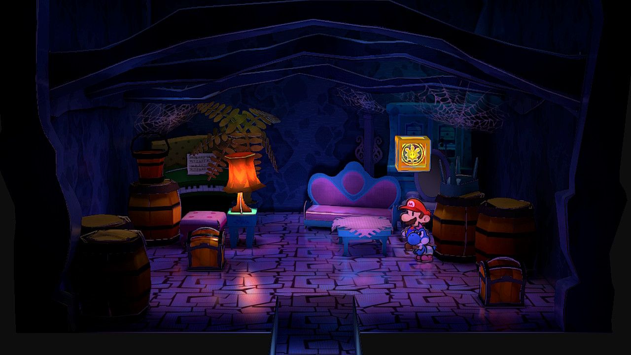 Image of a hidden room in Creepy Steeple with a shine sprite inside in Paper Mario TTYD