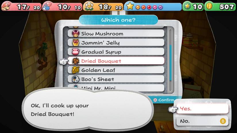 Image of Mario giving Dried Bouquet to Zess T in Paper Mario TTYD