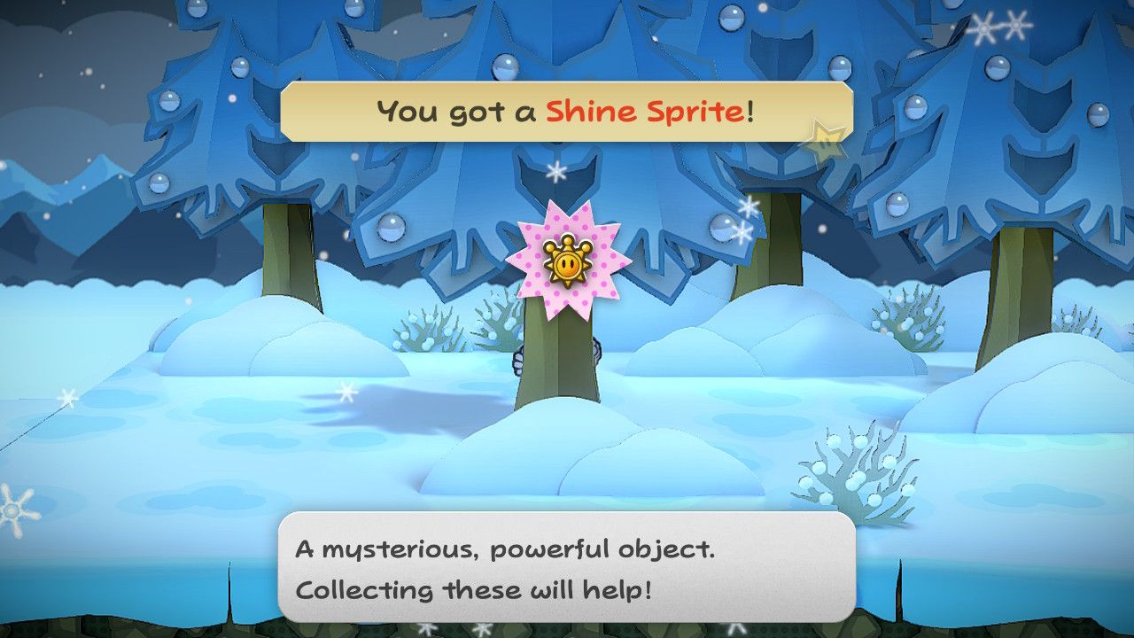 Image of the shine sprite hidden behind a tree in fahr outpost in Paper Mario TTYD