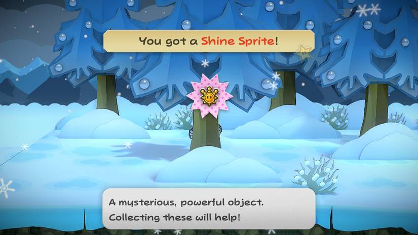 Image of the shine sprite hidden behind a tree in fahr outpost in Paper Mario TTYD