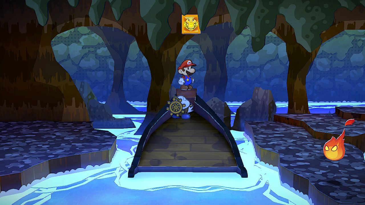 Image of the shine sprite on a wrecked ship in Paper Mario TTYD