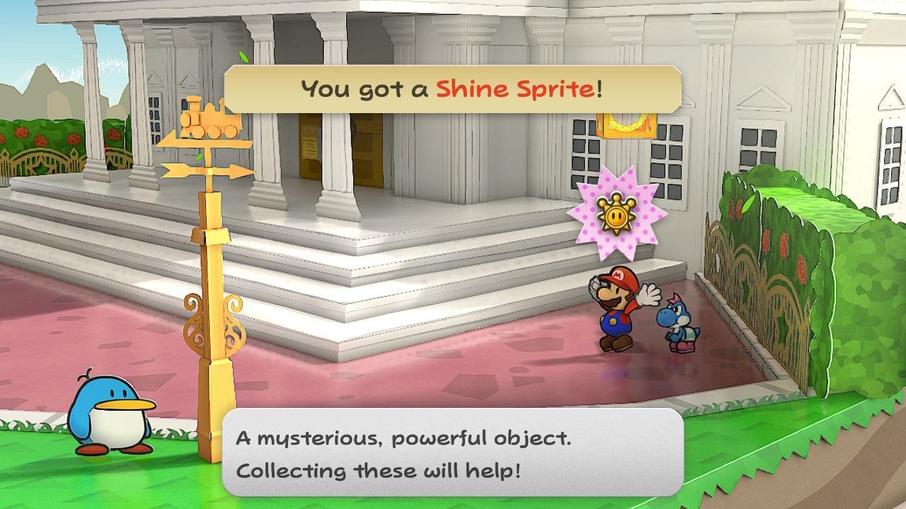 Image of the shine sprite outside Poshley Sanctum entrance in Paper Mario TTYD