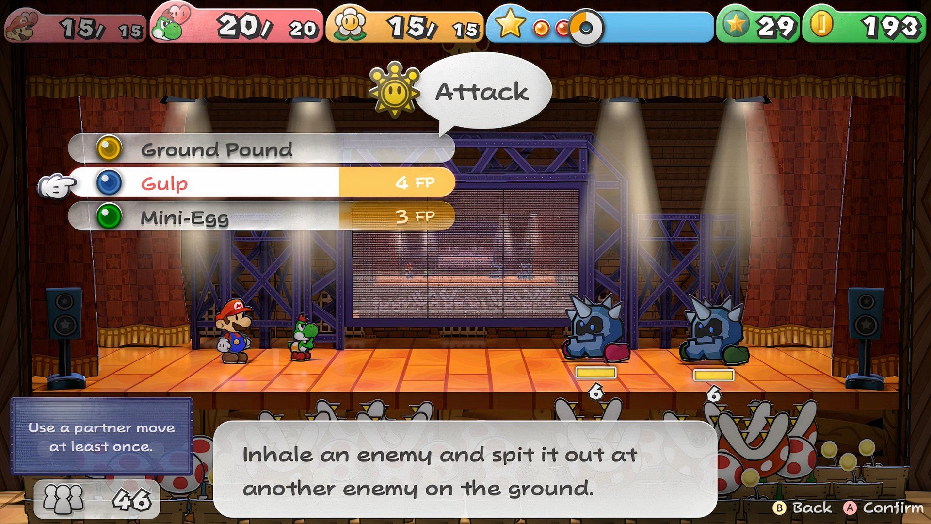 Paper Mario: The Thousand-Year Door - Yoshi uses Gulp on Iron Adonis Twins