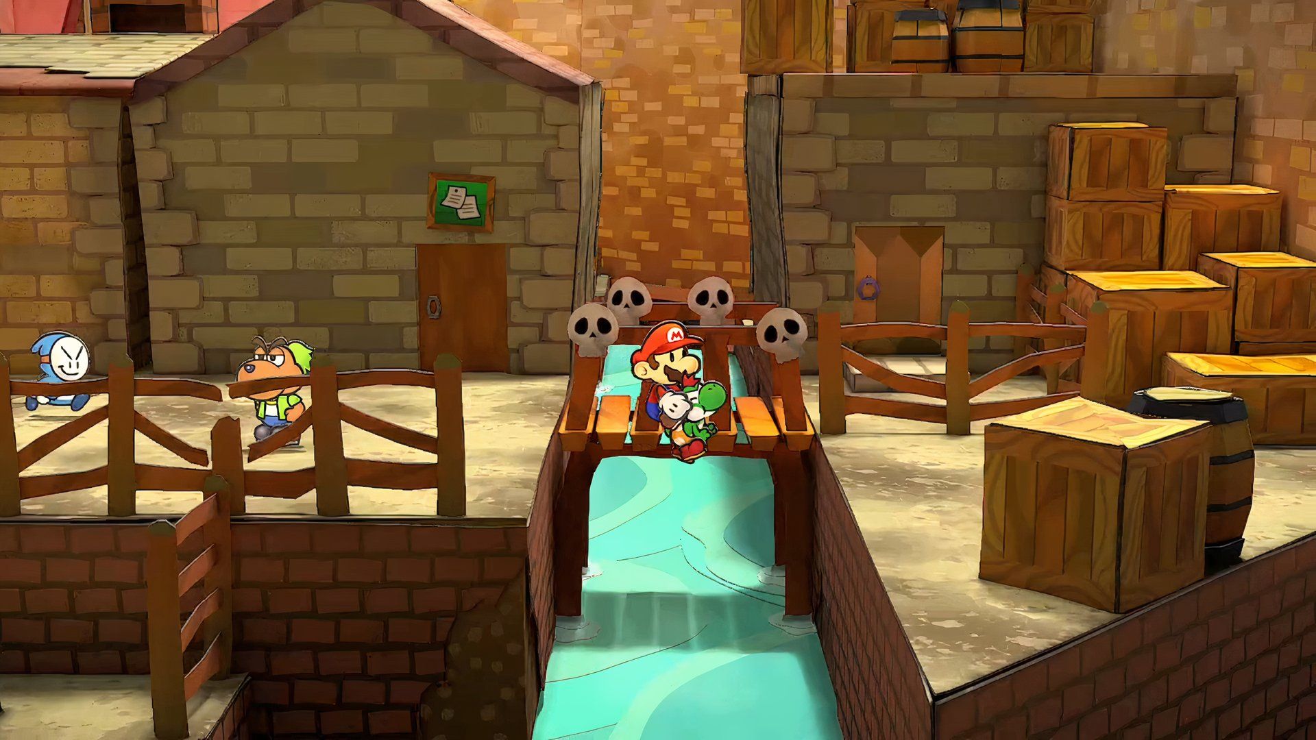 Paper Mario: The Thousand-Year Door - Mario crosses gap in Rogueport with Yoshi