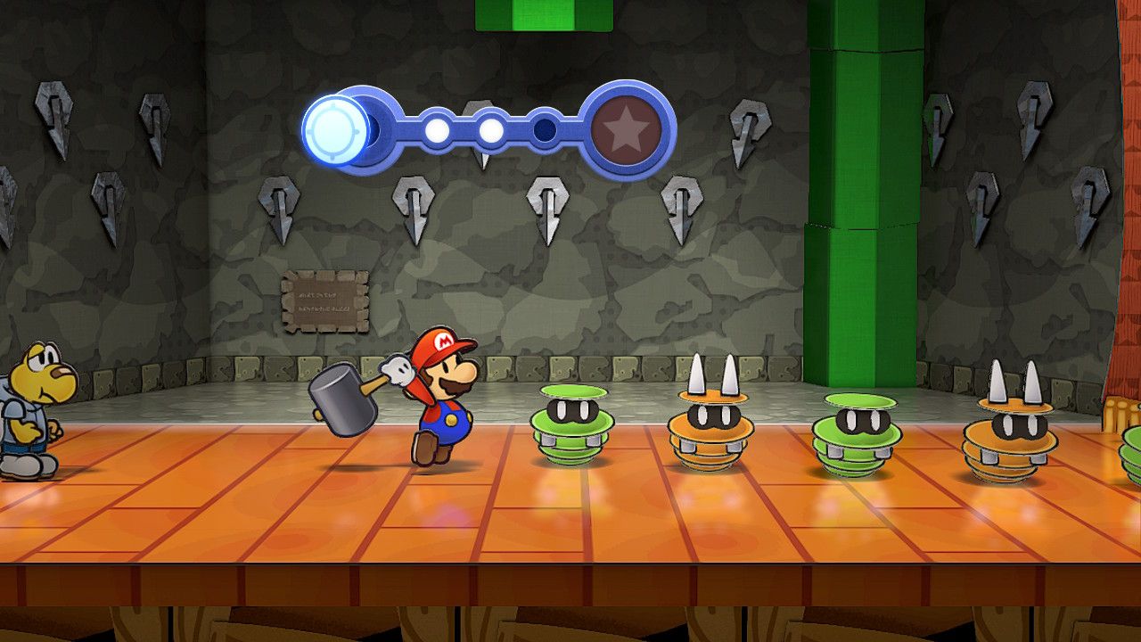 Image of Mario and Koops in battle with some Spinias and Spanias in Paper Mario The Thousand Year Door