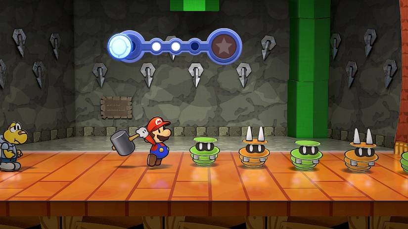 Image of Mario and Koops in battle with some Spinias and Spanias in Paper Mario The Thousand Year Door