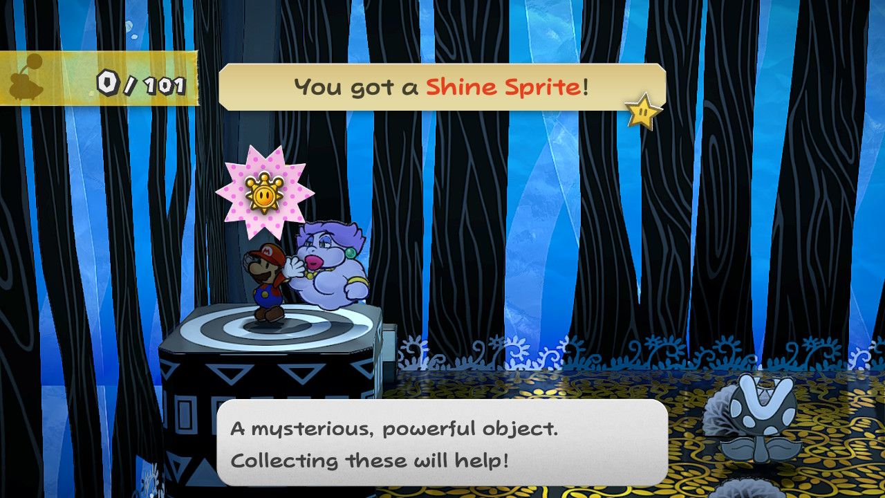 Image of Mario getting a shine sprite from the vase room in Paper Mario TTYD