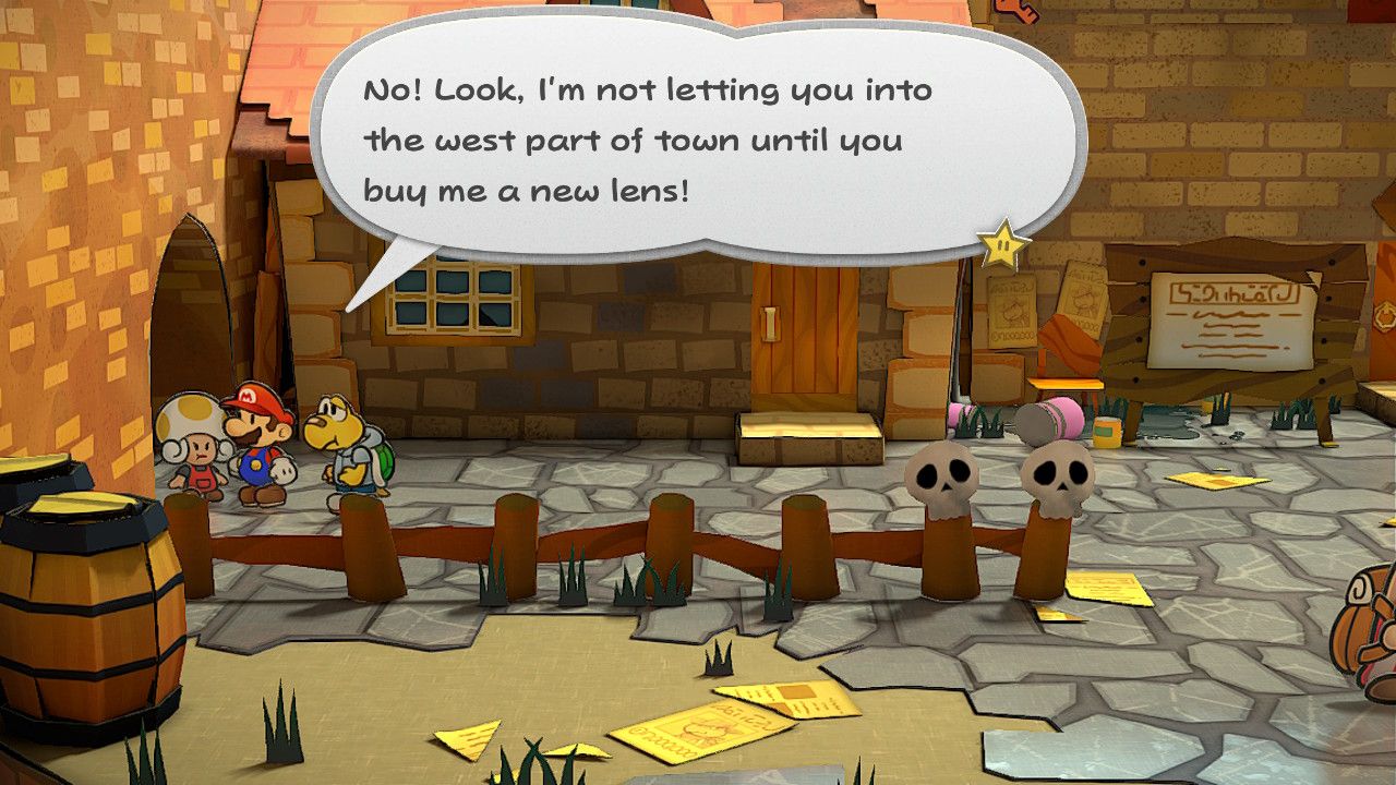 Image of Zess T blocking the west part of Rogueport in Paper Mario The Thousand Year Door