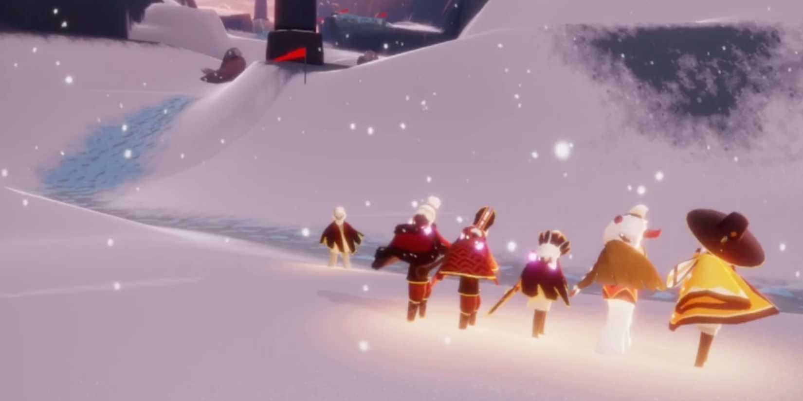 Sky Children dressed in outfits walking together