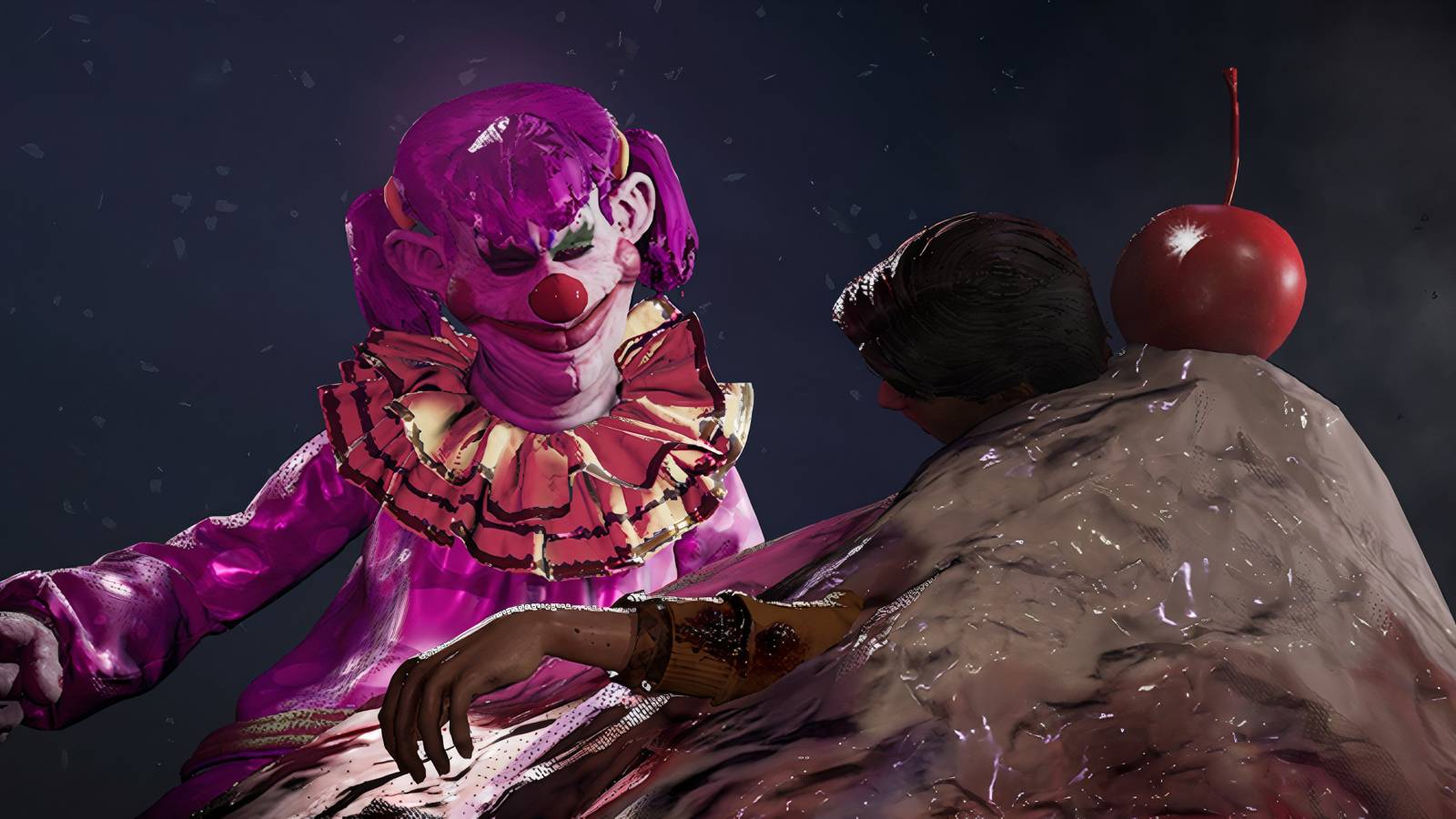 Performing the Pie Barrage Klowntality in Killer Klowns From Outer Space