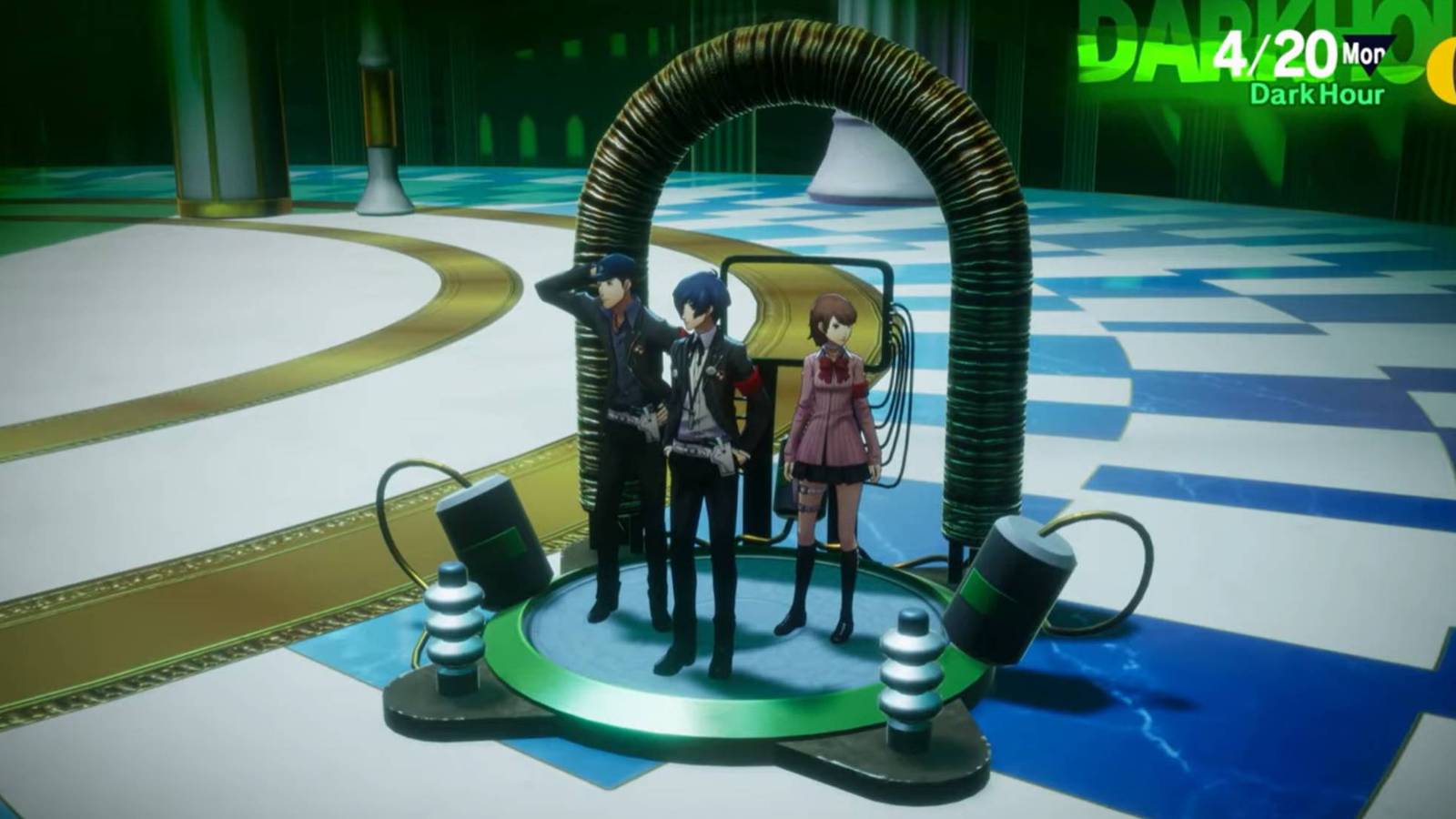 Junpei, Yukari, and the protagonist returning to Tartarus' entrance in Persona 3 Reload