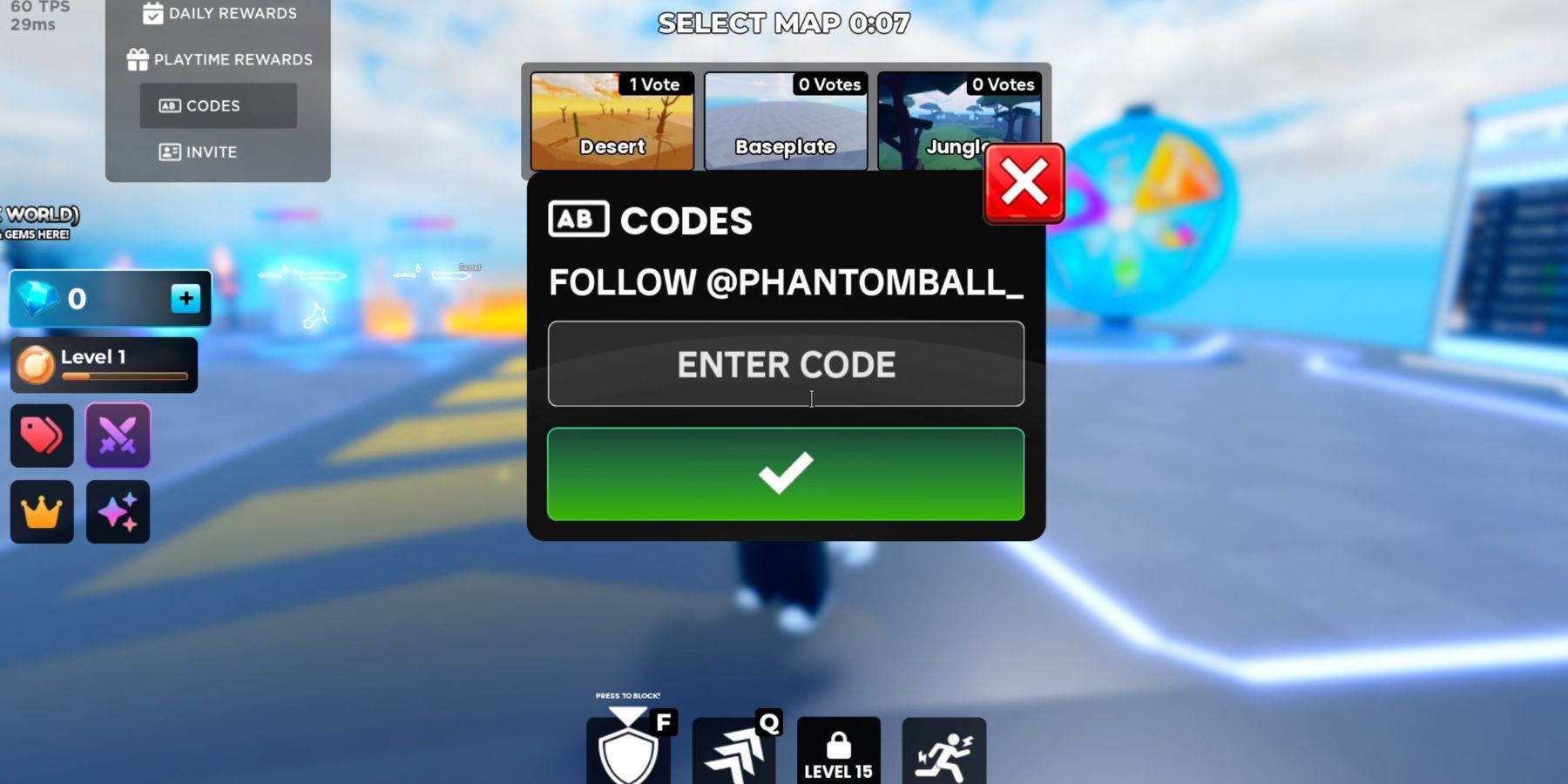 Phantom Ball the codes tab
