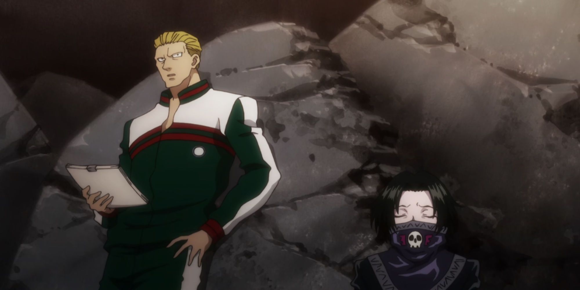 Phinks and Feitan conversing with the Phantom Troupe in Hunter x Hunter