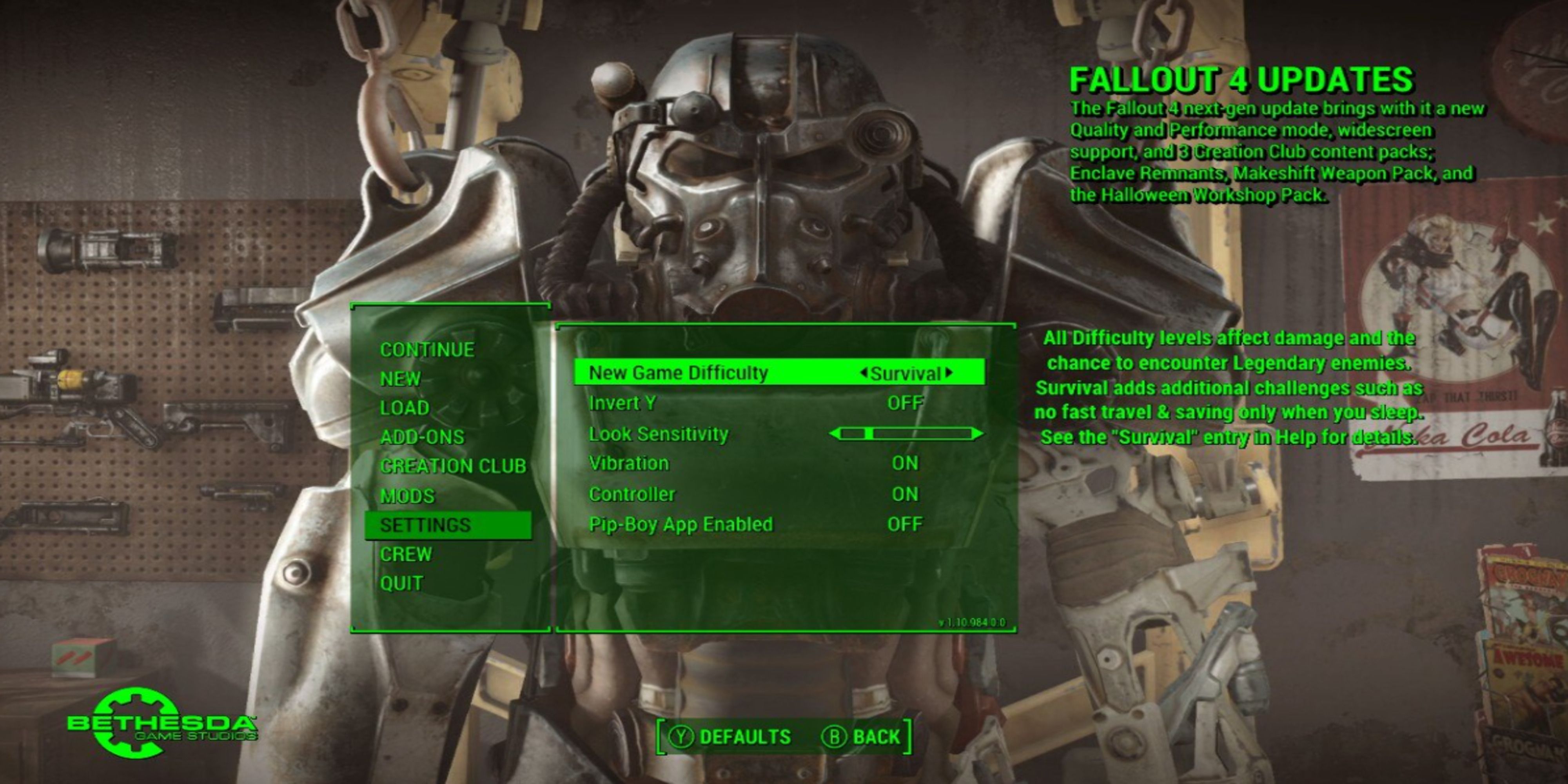 Picking a difficulty when starting a new game in Fallout 4