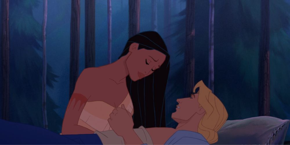 Pocahontas John Smith and Pocahontas sharing a tender moment