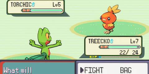 pokemon emerald treecko vs torchic battle