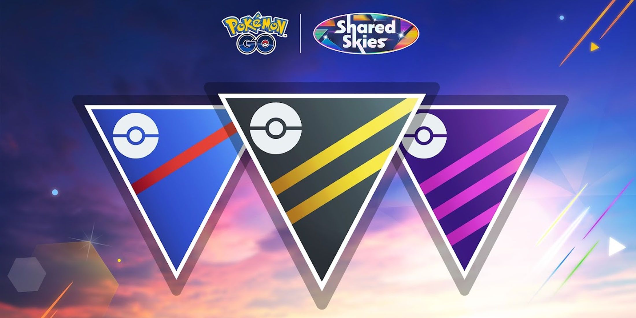 A promotional image for the Pokemon Go Shared Skies Season, featuring its banners.