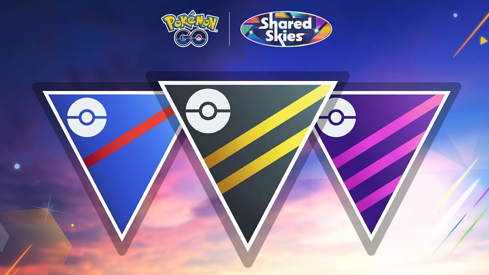 A promotional image for the Pokemon Go Shared Skies Season, featuring its banners.
