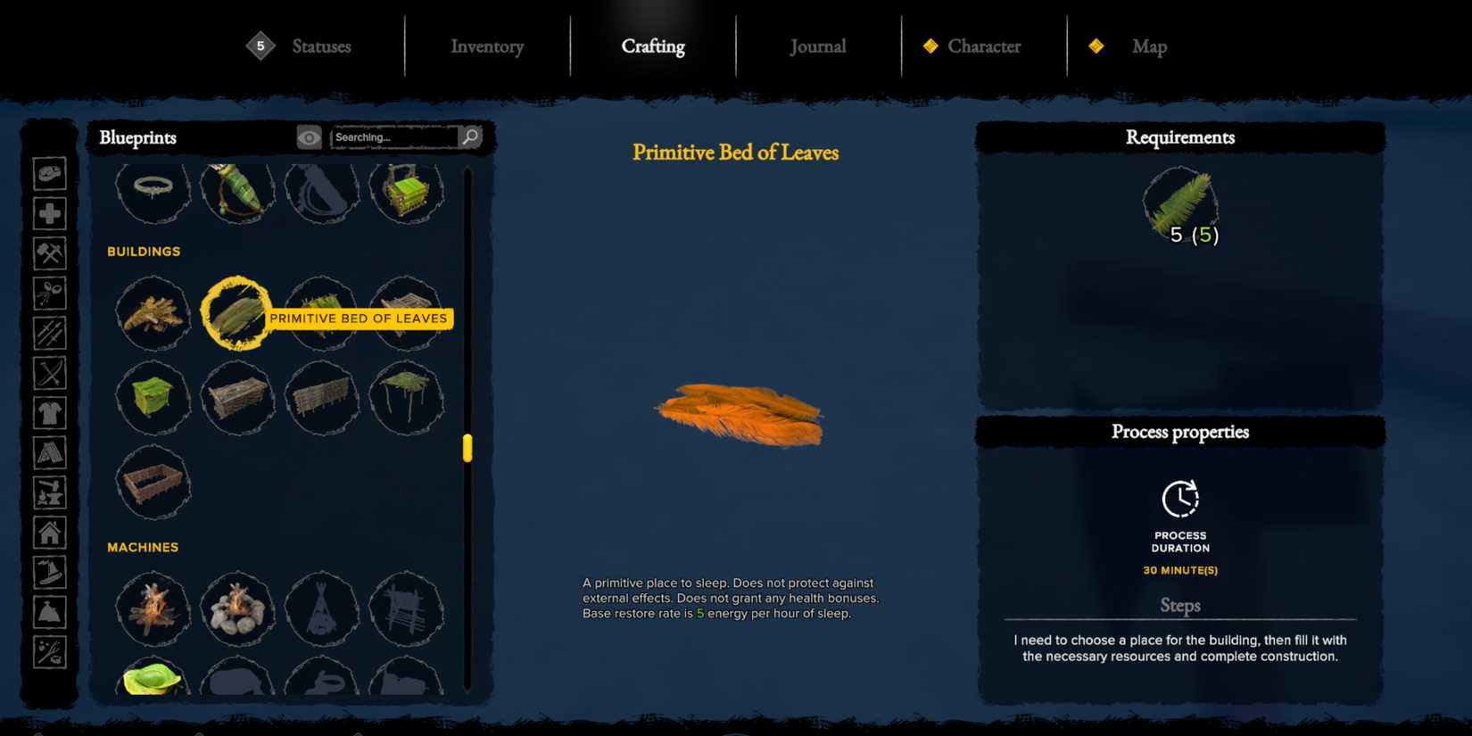 primitive bed of leaves in survival fountain of youth