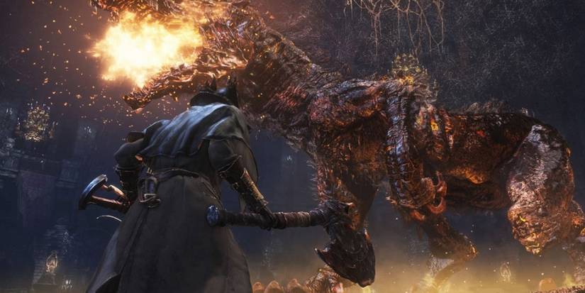 the hunter facing a monster in bloodborne
