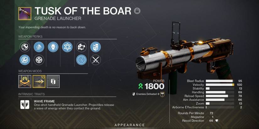 PvE God Roll for tusk of the boar in destiny 2