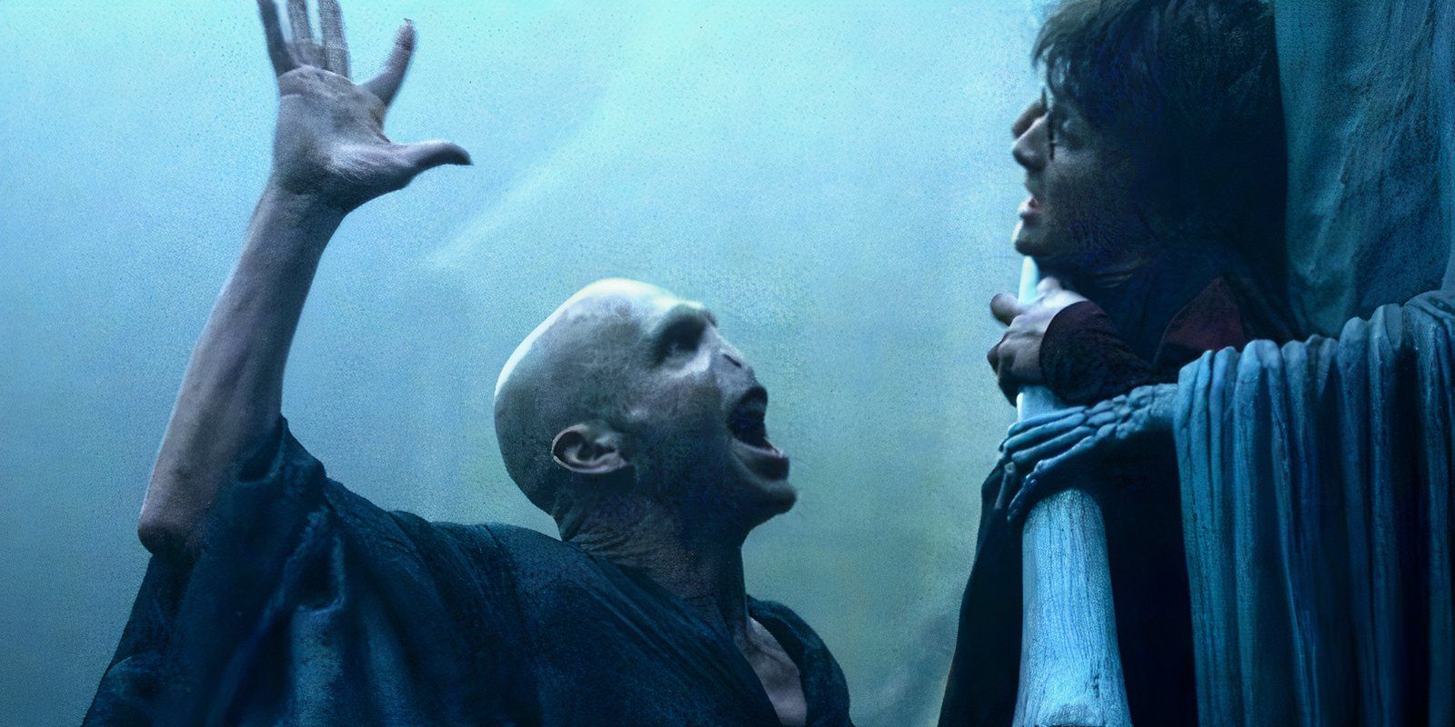 Ralph Fiennes as Voldemort and Daniel Radcliffe as Harry Potter in Harry Potter and the Goblet of Fire (1)