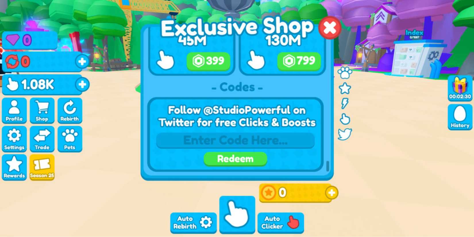 Rebirth Champions X the codes tab