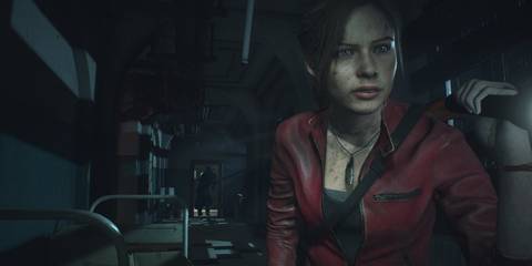 claire redfield shining her flashlight in resident evil 2
