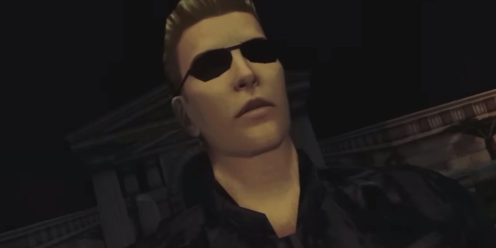albert wesker staring ahead at someone off-screen