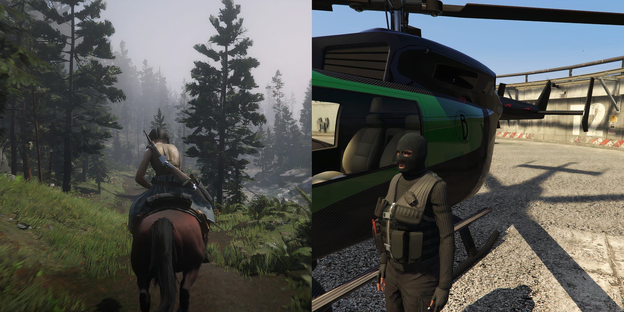 Red Dead Online on the left, GTA Online on the right