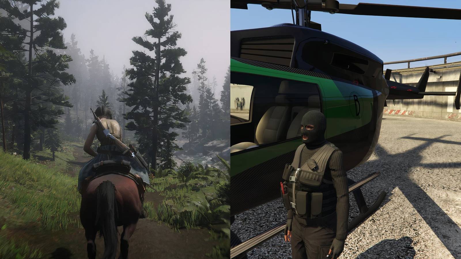 Red Dead Online on the left, GTA Online on the right