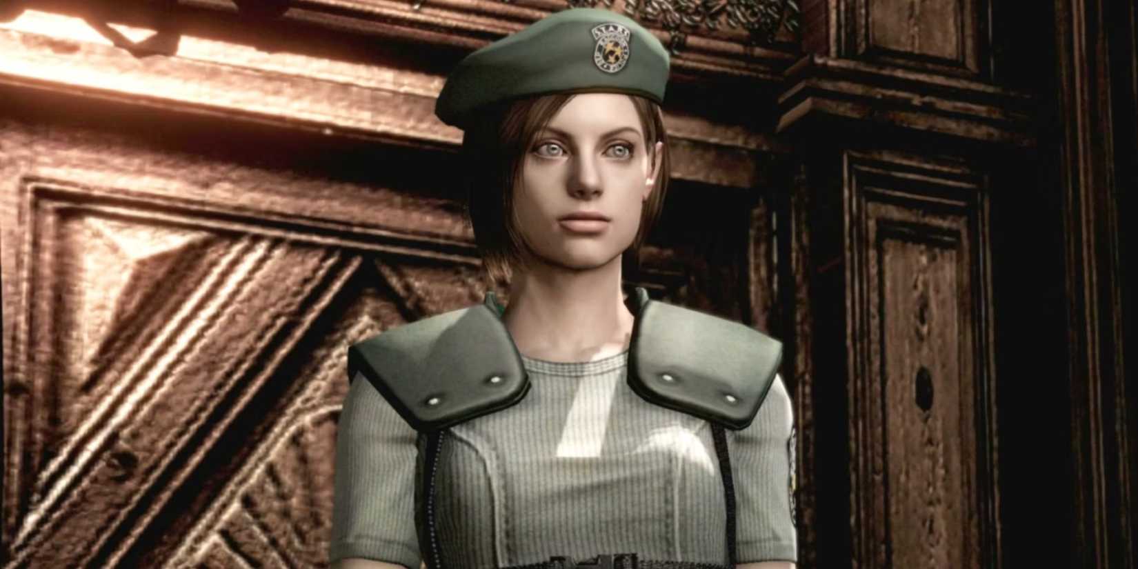 Jill Valentine standing in front of a wall in Resident Evil 1 