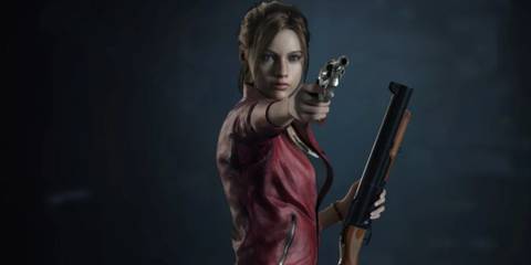 Resident Evil 2 Remake Claire holding various weaponry