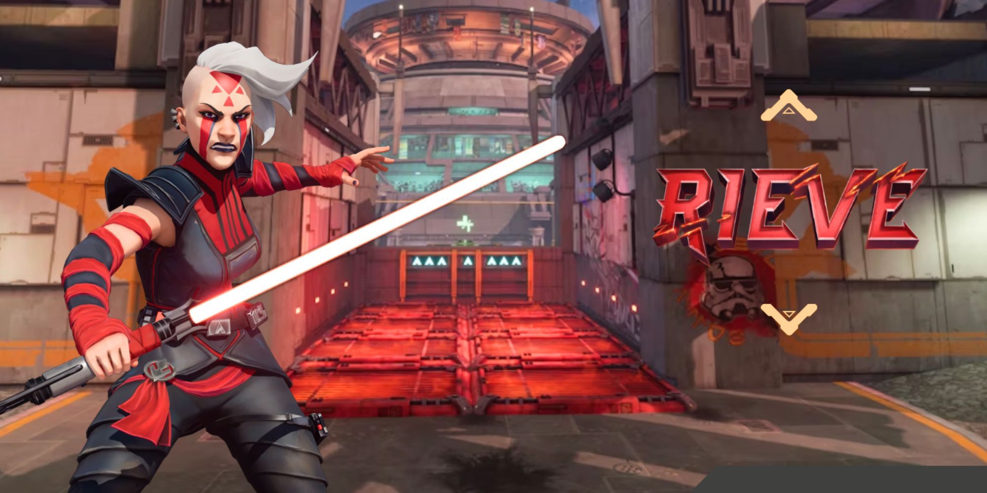 Rieve holding a red Lightsaber in Star Wars: Hunters