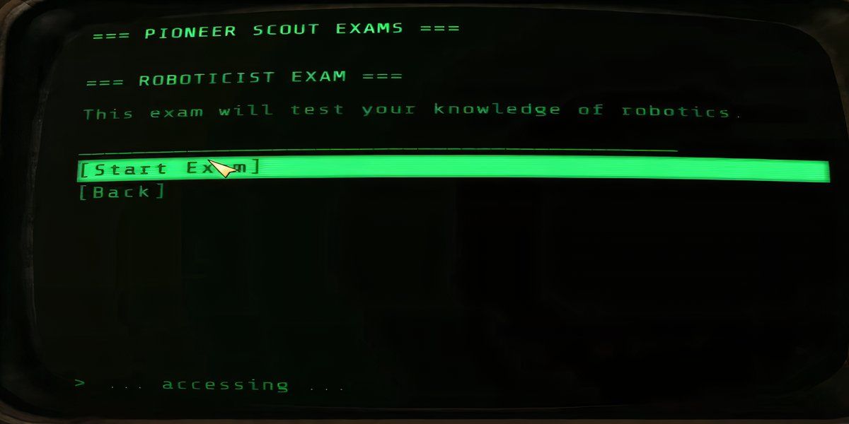 Taking the Roboticist possum exam in Fallout 76