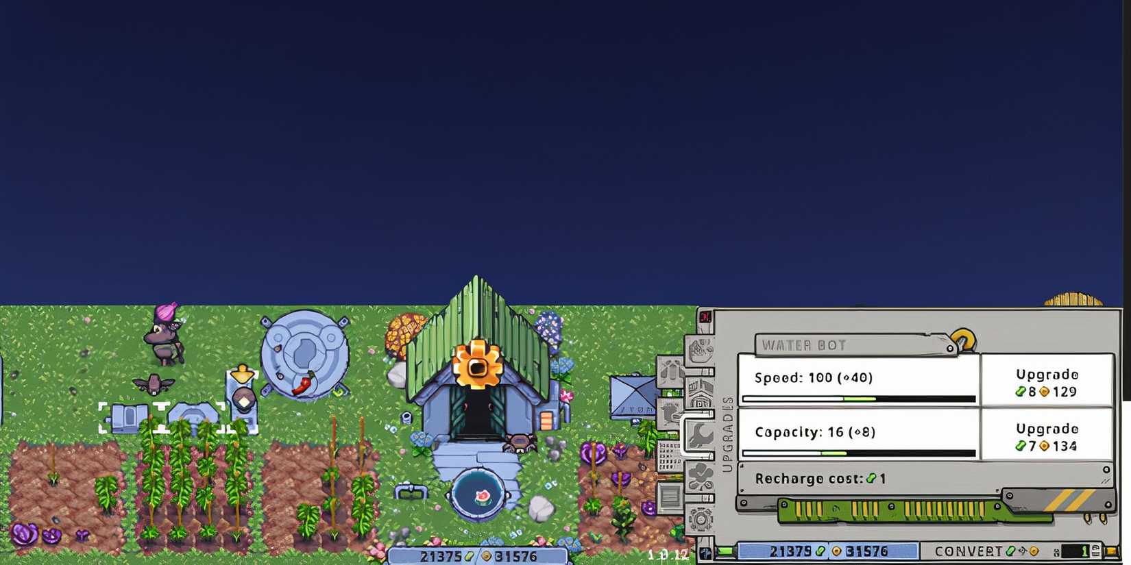 Showcasing bot upgrade process in Rusty's Retirement