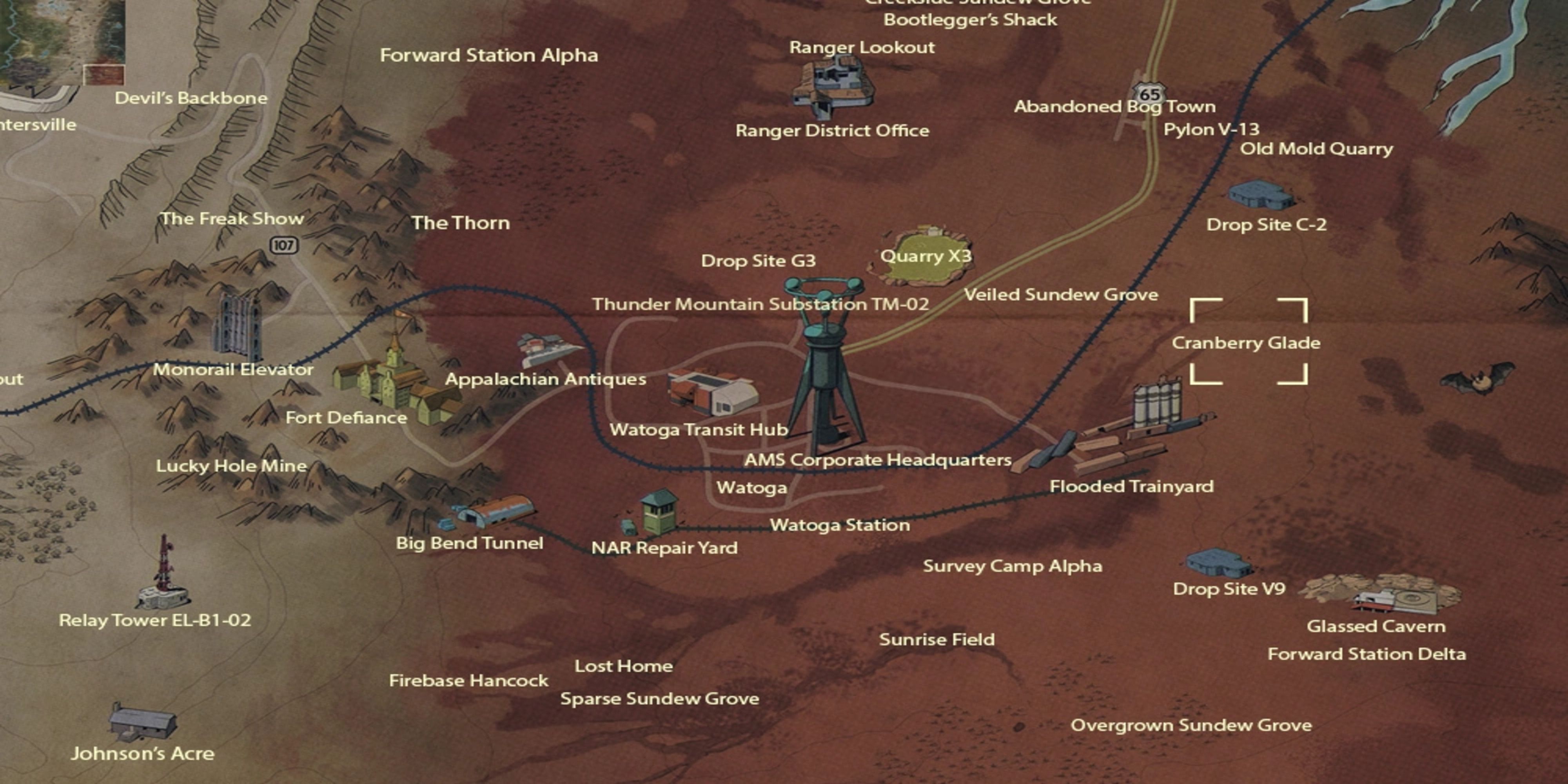 The Sacramental Glade location marked on the map in Fallout 76