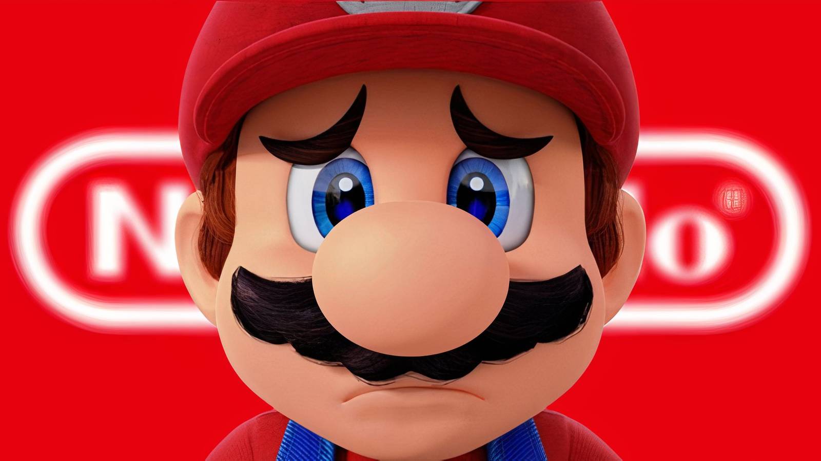 sad mario face with nintendo logo in background