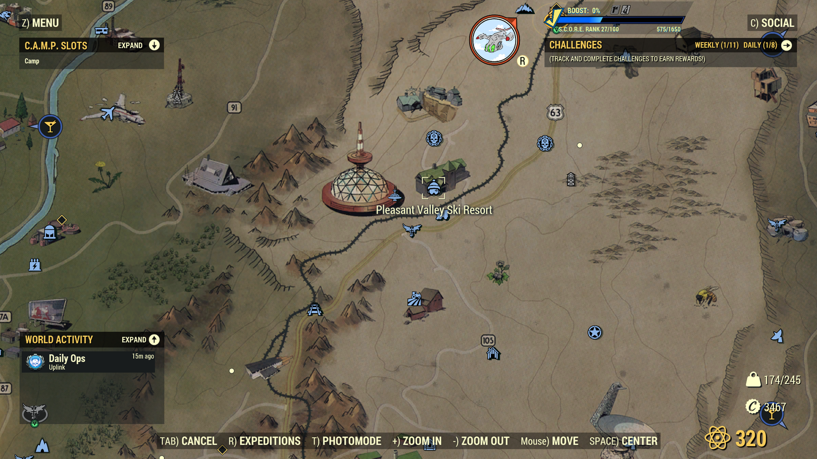 location of the Pleasant Valley Ski Resort in Fallout 76 