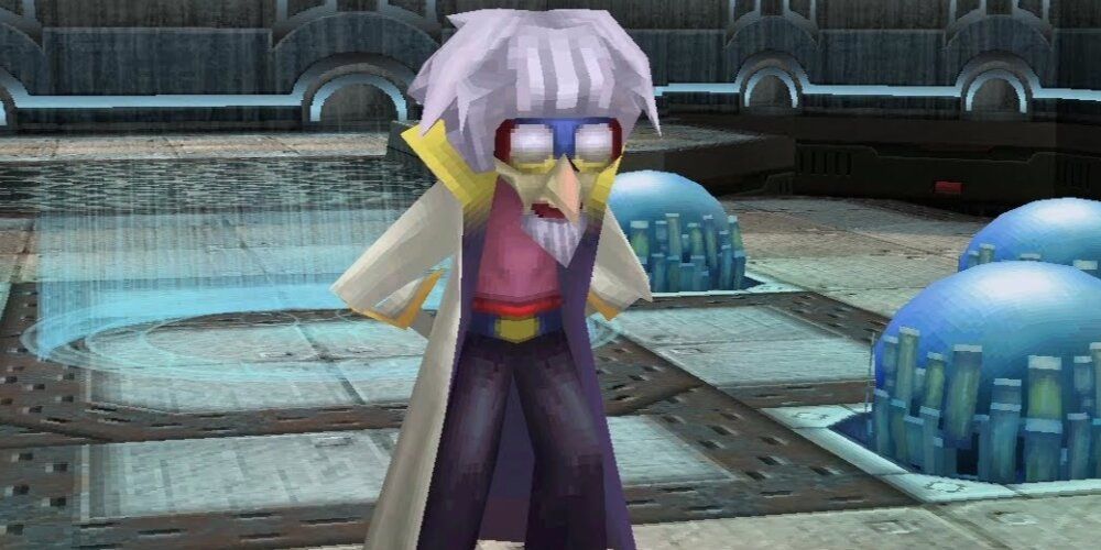 Dr. Lugae standing in a hunched over position with glasses on in Final Fantasy 4