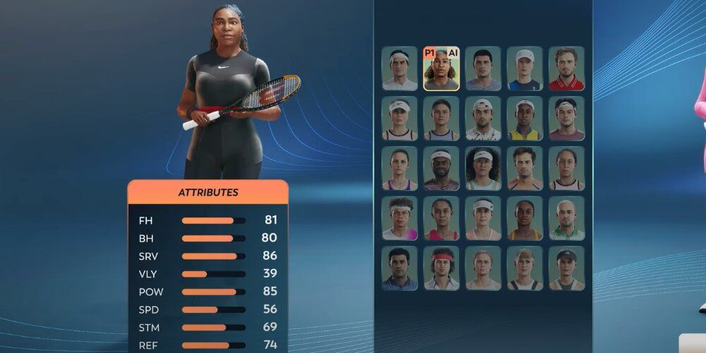 Serena Williams stats in TopSpin 2K25