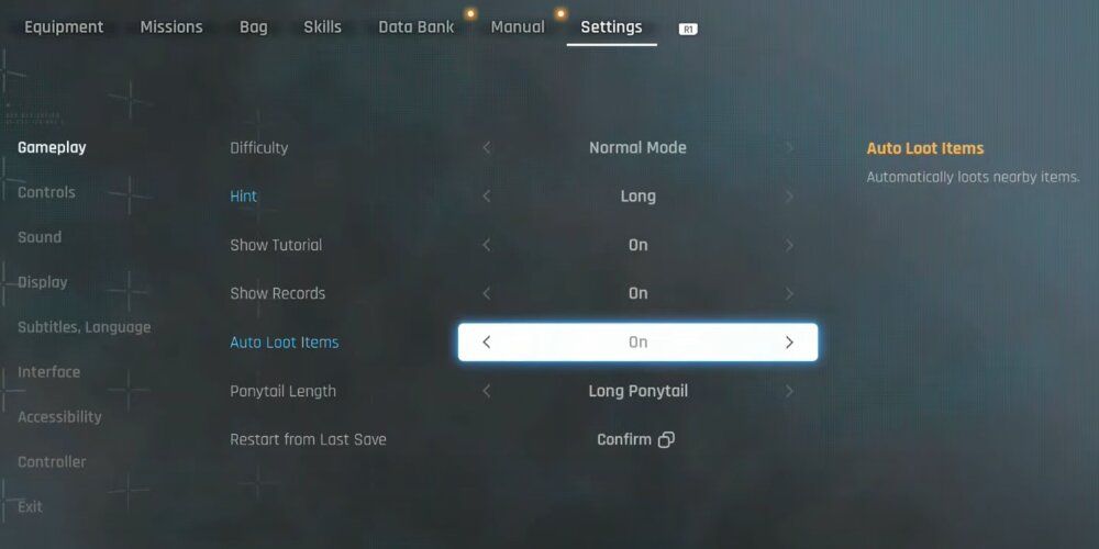 Auto Loot option in settings for Stellar Blade 