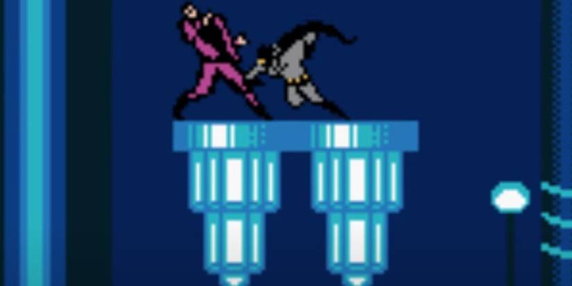 In Batman: Chaos in Gotham, Batman punches a thug atop an ice platform 