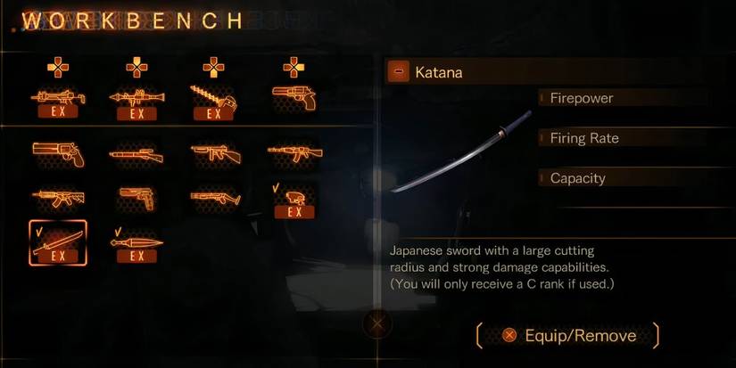 Resident Evil Revelations 2 Workbench menu Katana
