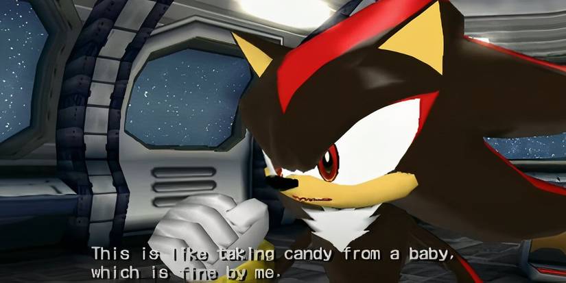 Shadow comparing stealing Chaos Emeralds to taking candy from a baby 