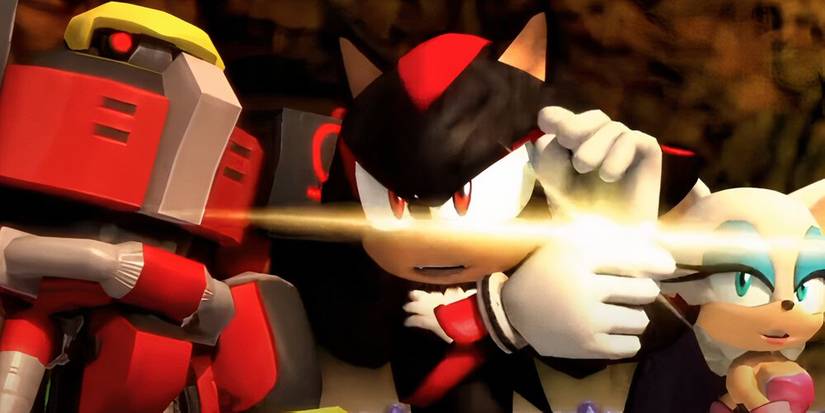 Shadow strapping up his glove with Rogue and Omega in the background 