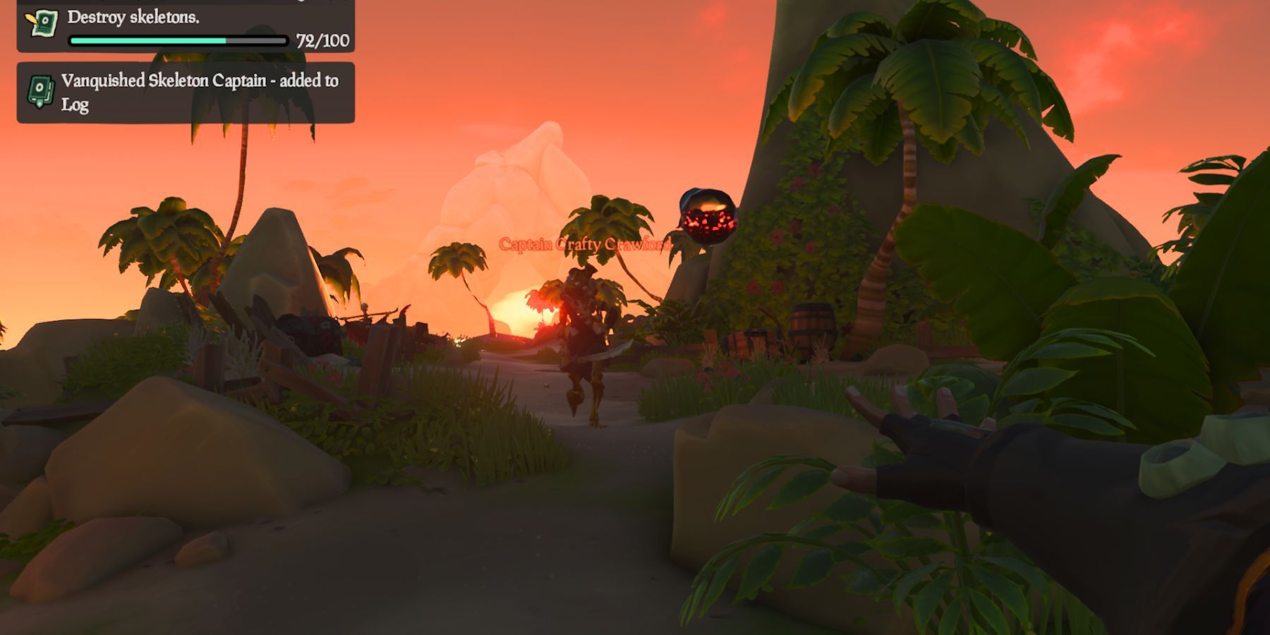 sea of thieves fighting skeleton captain with blunderbomb throwable weapon