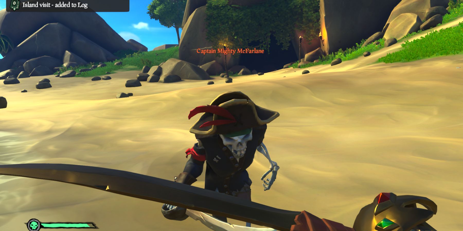 sea of thieves fighting skeleton captain with cutlass sword weapon