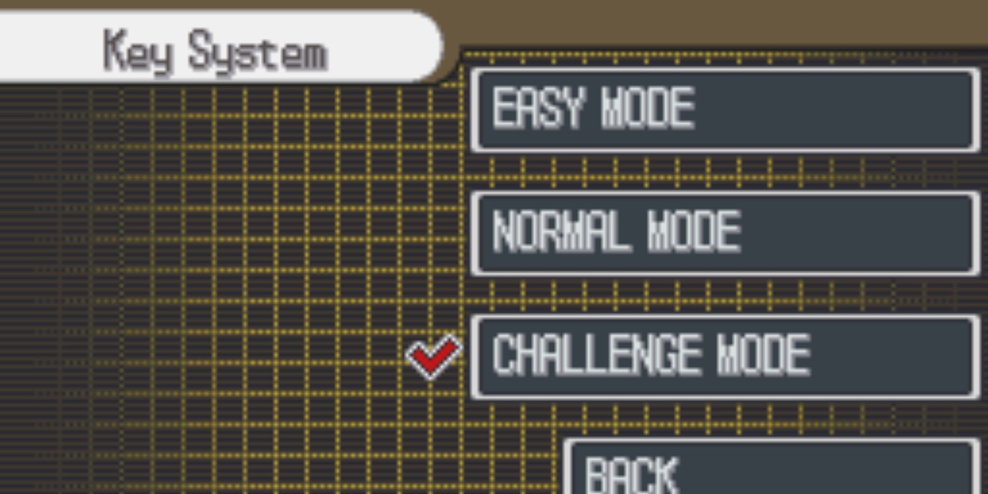 Selecting Easy Mode, Normal Mode or Challenge Mode in the Key System menu.